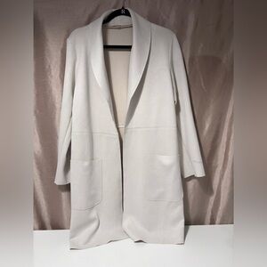 Olivia Grey Beige Spring Summer Blazer Open Front Techno Knit Long Coat Size L